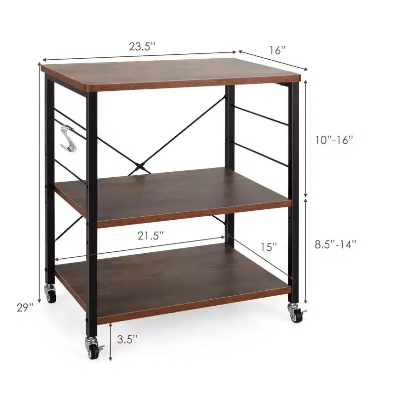 Costway 3-Tier Kitchen Baker's Rack Microwave Oven Storage Cart w/ Hook