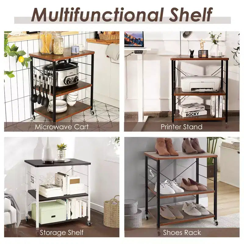 Costway 3-Tier Kitchen Baker's Rack Microwave Oven Storage Cart w/ Hook