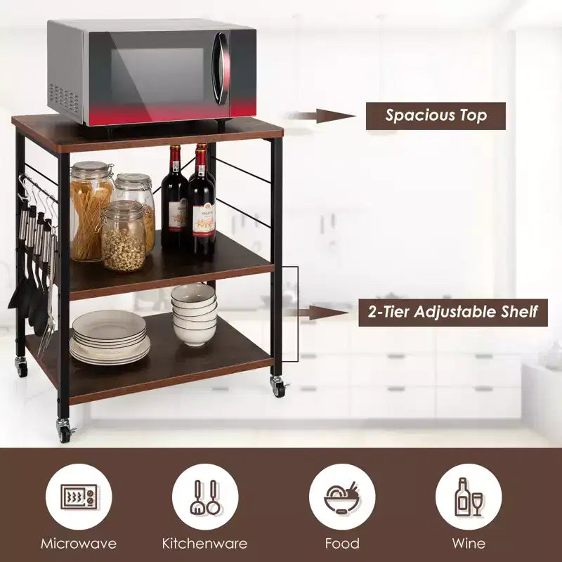Costway 3-Tier Kitchen Baker's Rack Microwave Oven Storage Cart w/ Hook