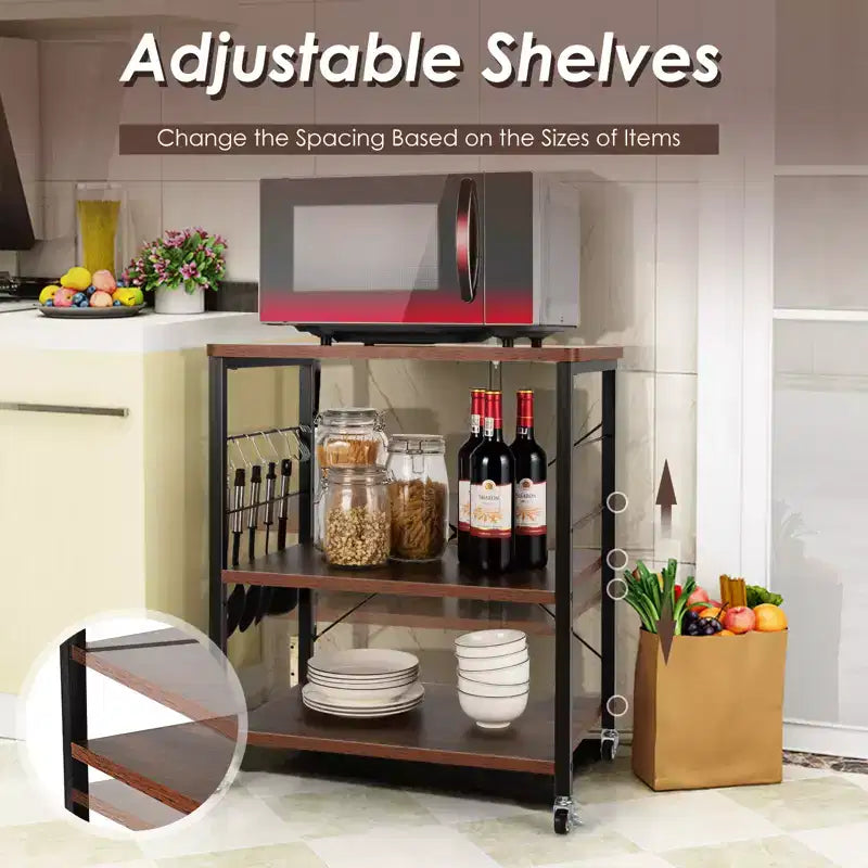 Costway 3-Tier Kitchen Baker's Rack Microwave Oven Storage Cart w/ Hook