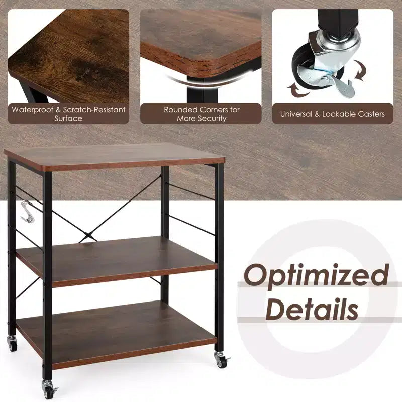 Costway 3-Tier Kitchen Baker's Rack Microwave Oven Storage Cart w/ Hook