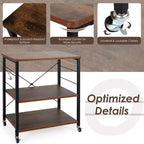 Costway 3-Tier Kitchen Baker's Rack Microwave Oven Storage Cart w/ Hook