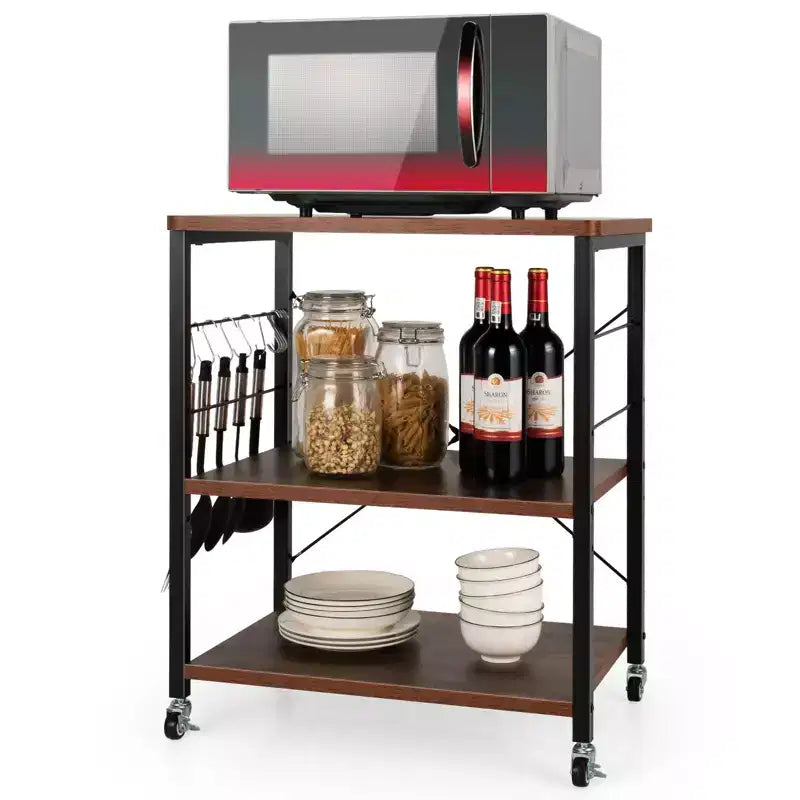 Costway 3-Tier Kitchen Baker's Rack Microwave Oven Storage Cart w/ Hook