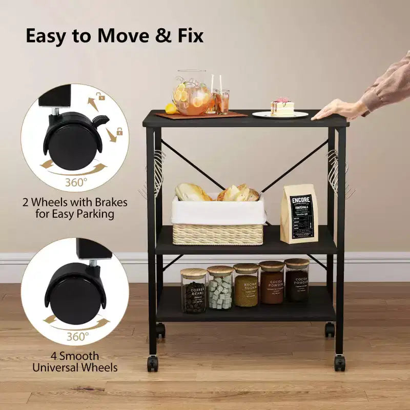 Costway 3-Tier Kitchen Baker's Rack Microwave Oven Storage Cart w/ Hook