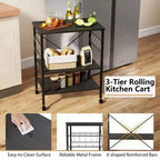Costway 3-Tier Kitchen Baker's Rack Microwave Oven Storage Cart w/ Hook