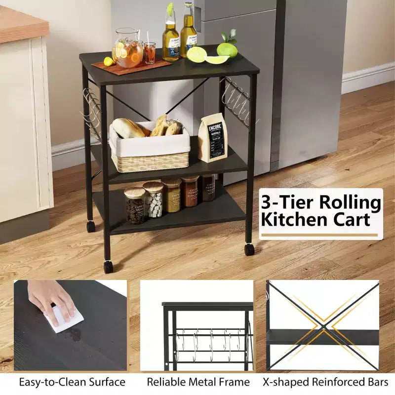 Costway 3-Tier Kitchen Baker's Rack Microwave Oven Storage Cart w/ Hook