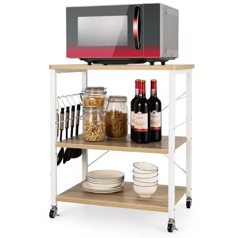Costway 3-Tier Kitchen Baker's Rack Microwave Oven Storage Cart w/ Hook