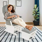 Costway Wood Glider & Ottoman Cushion Set Baby Nursery Rocking Chair