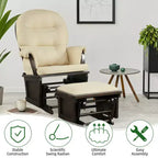 Costway Wood Glider & Ottoman Cushion Set Baby Nursery Rocking Chair