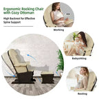 Costway Wood Glider & Ottoman Cushion Set Baby Nursery Rocking Chair