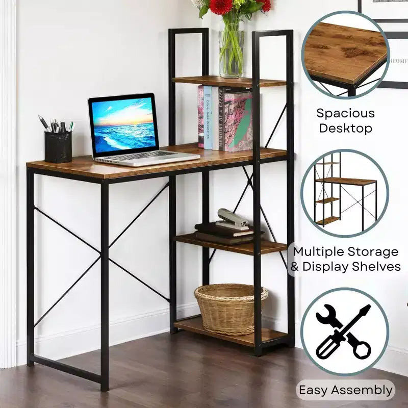 Designs2Go Office Workstation with Shelves - Breighton Home