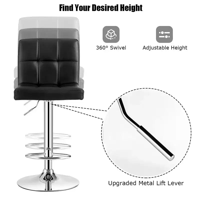 Costway Adjustable Swivel Bar Stool Counter Height Bar Chair PU Leather w/ Back Black