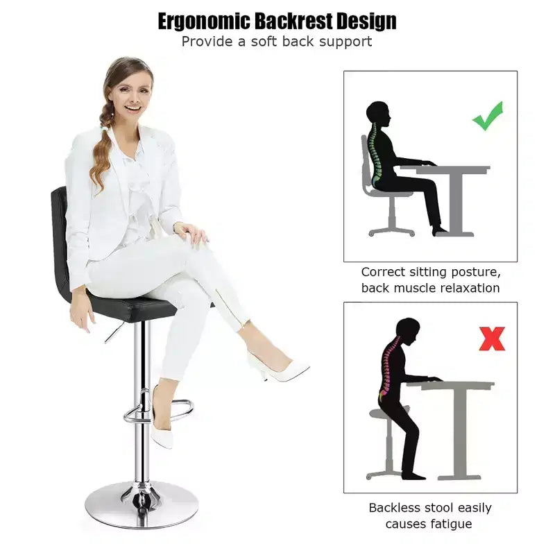 Costway Adjustable Swivel Bar Stool Counter Height Bar Chair PU Leather w/ Back Black
