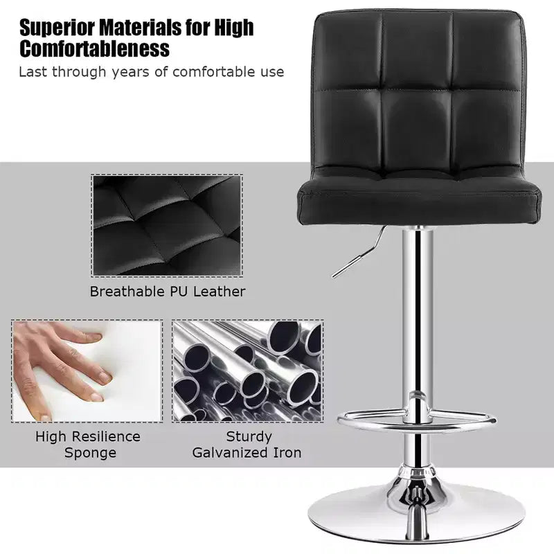 Costway Adjustable Swivel Bar Stool Counter Height Bar Chair PU Leather w/ Back Black