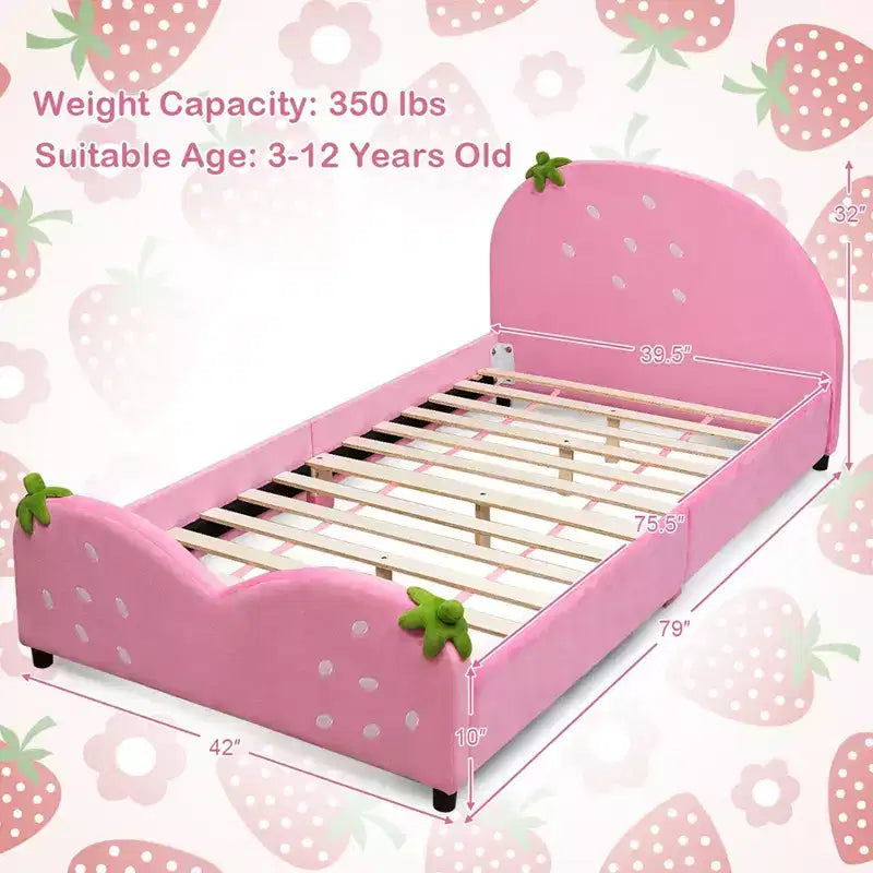 Costway Kids Children Upholstered Platform Toddler Bed Bedroom Furniture Berry Pattern