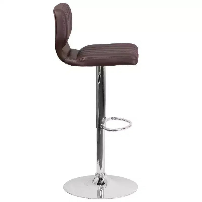 Merrick Lane Set of Two Swivel Bar Stools with Vertical Stitched Back and Adjustable Chrome Base with Footrest