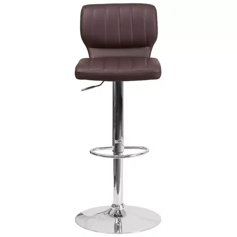 Merrick Lane Set of Two Swivel Bar Stools with Vertical Stitched Back and Adjustable Chrome Base with Footrest