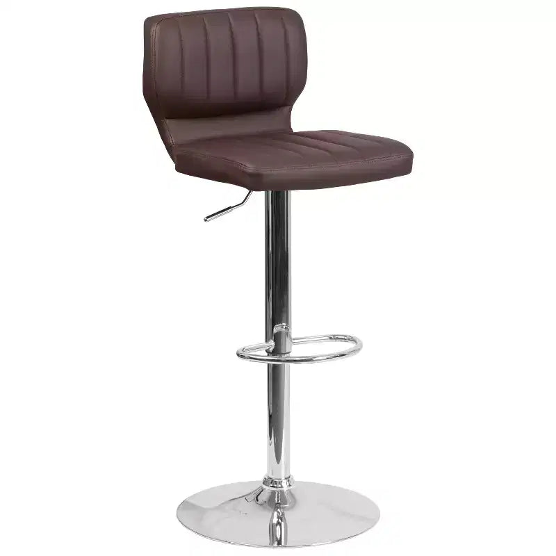 Merrick Lane Set of Two Swivel Bar Stools with Vertical Stitched Back and Adjustable Chrome Base with Footrest