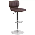 Merrick Lane Set of Two Swivel Bar Stools with Vertical Stitched Back and Adjustable Chrome Base with Footrest