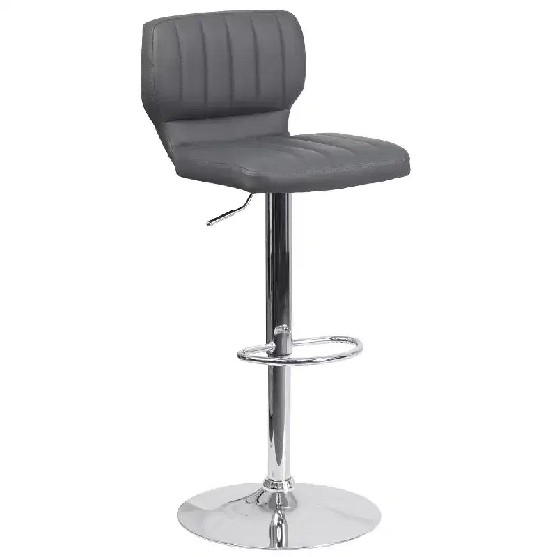 Merrick Lane Set of Two Swivel Bar Stools with Vertical Stitched Back and Adjustable Chrome Base with Footrest
