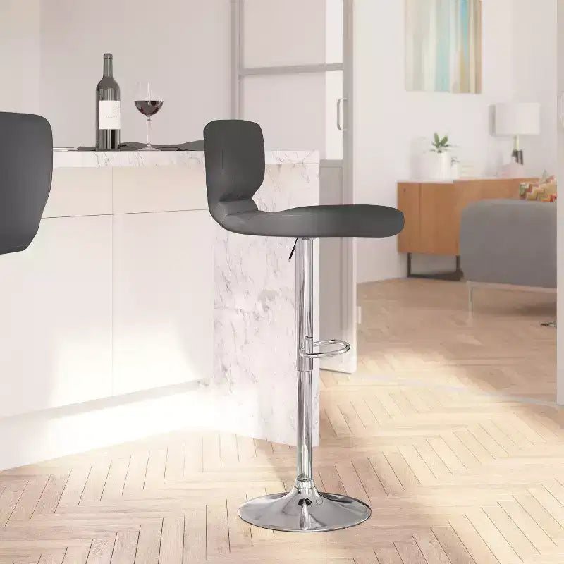 Merrick Lane Set of Two Swivel Bar Stools with Vertical Stitched Back and Adjustable Chrome Base with Footrest