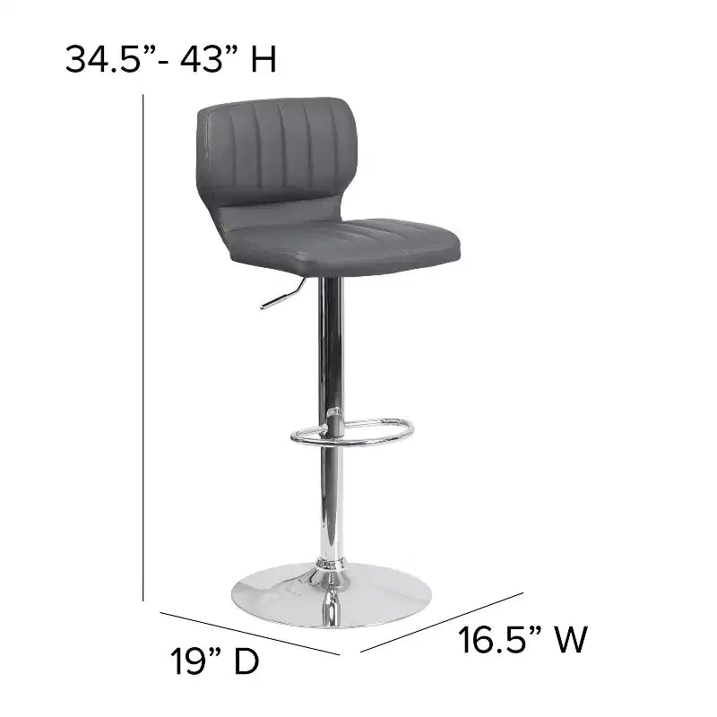 Merrick Lane Set of Two Swivel Bar Stools with Vertical Stitched Back and Adjustable Chrome Base with Footrest