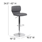 Merrick Lane Set of Two Swivel Bar Stools with Vertical Stitched Back and Adjustable Chrome Base with Footrest