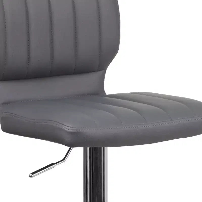 Merrick Lane Set of Two Swivel Bar Stools with Vertical Stitched Back and Adjustable Chrome Base with Footrest