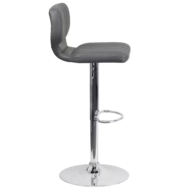 Merrick Lane Set of Two Swivel Bar Stools with Vertical Stitched Back and Adjustable Chrome Base with Footrest