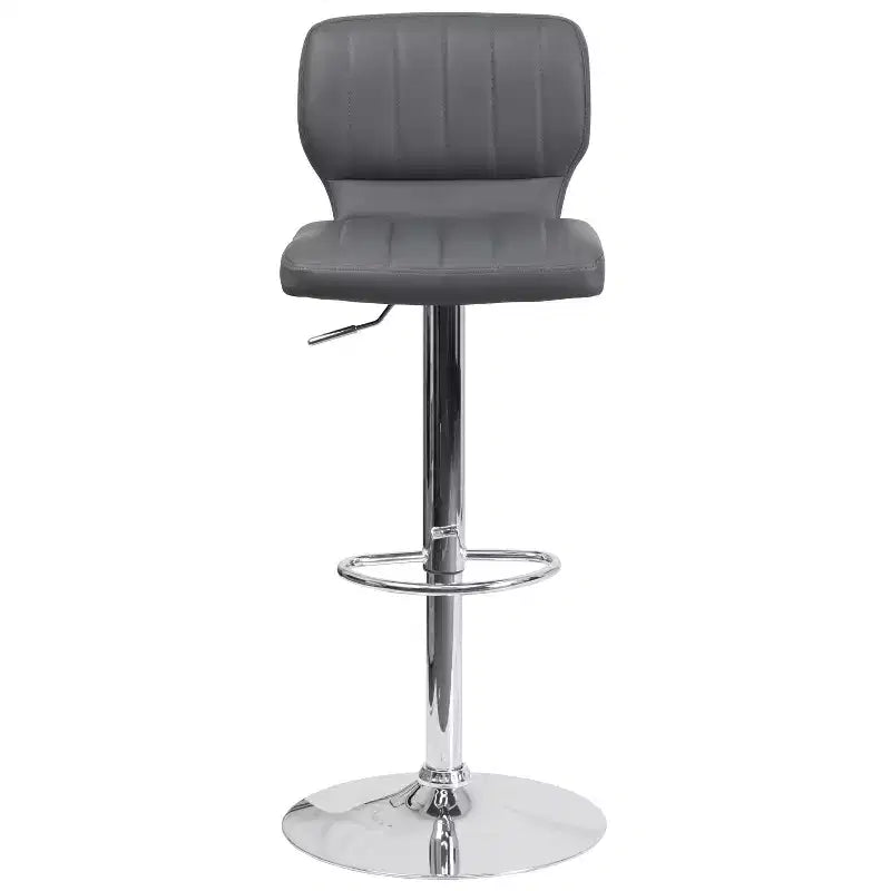 Merrick Lane Set of Two Swivel Bar Stools with Vertical Stitched Back and Adjustable Chrome Base with Footrest