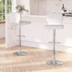 Merrick Lane Set of Two Swivel Bar Stools with Vertical Stitched Back and Adjustable Chrome Base with Footrest