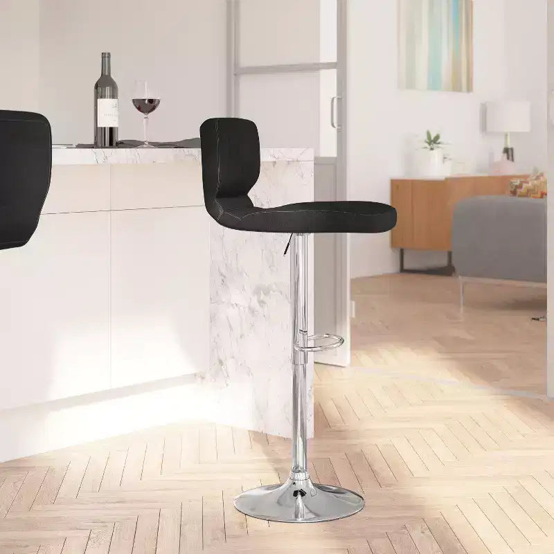 Merrick Lane Set of Two Swivel Bar Stools with Vertical Stitched Back and Adjustable Chrome Base with Footrest