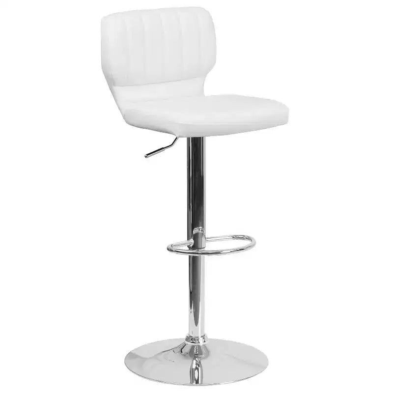 Merrick Lane Set of Two Swivel Bar Stools with Vertical Stitched Back and Adjustable Chrome Base with Footrest