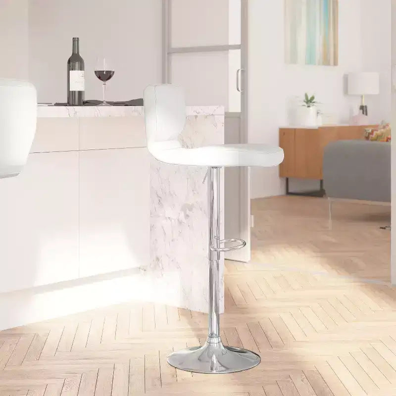 Merrick Lane Set of Two Swivel Bar Stools with Vertical Stitched Back and Adjustable Chrome Base with Footrest