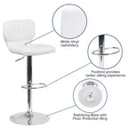 Merrick Lane Set of Two Swivel Bar Stools with Vertical Stitched Back and Adjustable Chrome Base with Footrest