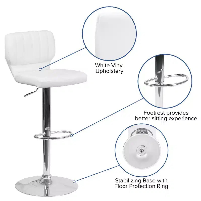 Merrick Lane Set of Two Swivel Bar Stools with Vertical Stitched Back and Adjustable Chrome Base with Footrest