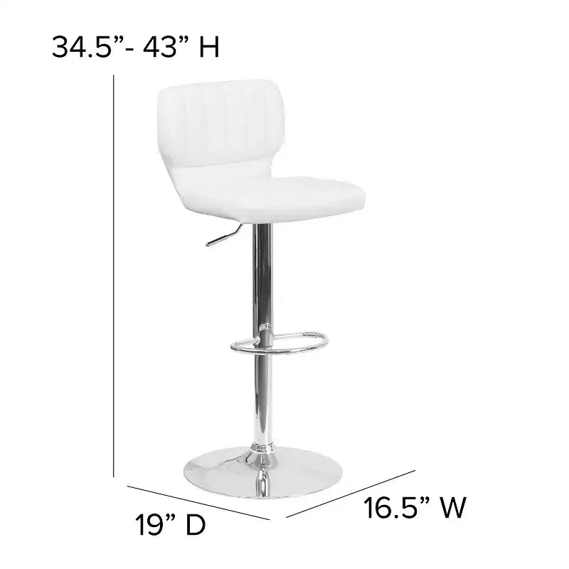 Merrick Lane Set of Two Swivel Bar Stools with Vertical Stitched Back and Adjustable Chrome Base with Footrest