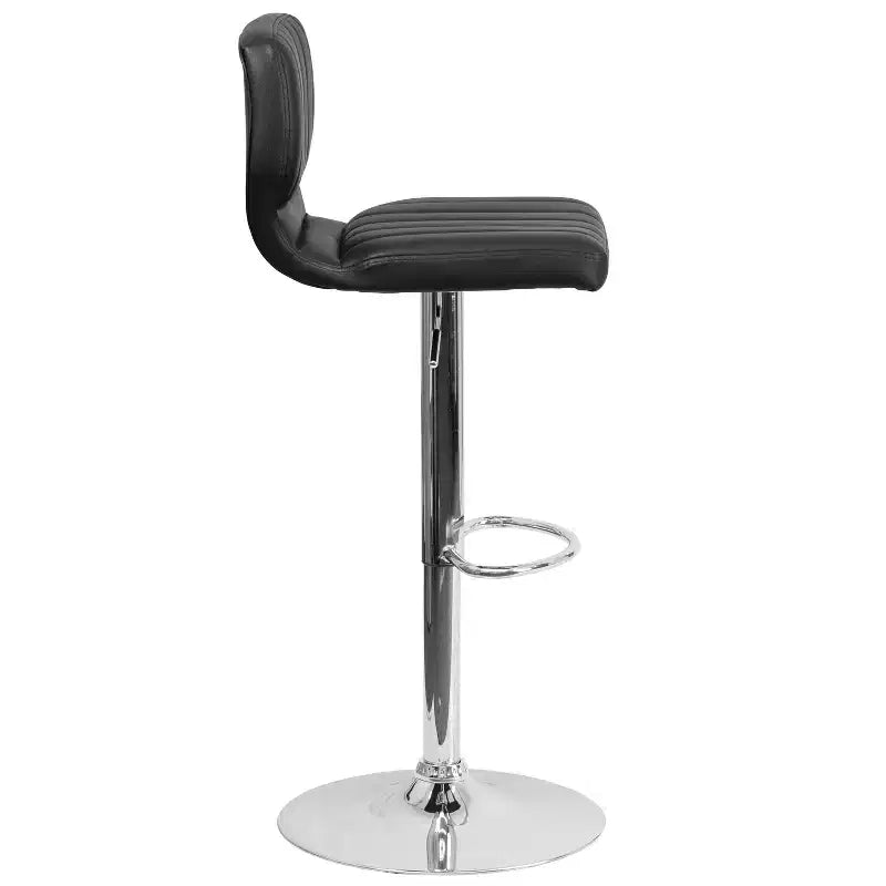 Merrick Lane Set of Two Swivel Bar Stools with Vertical Stitched Back and Adjustable Chrome Base with Footrest