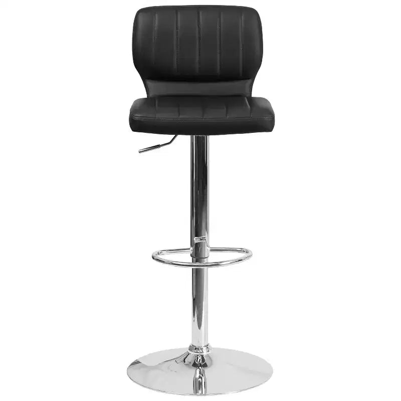 Merrick Lane Set of Two Swivel Bar Stools with Vertical Stitched Back and Adjustable Chrome Base with Footrest