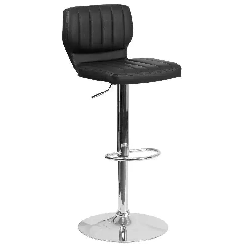 Merrick Lane Set of Two Swivel Bar Stools with Vertical Stitched Back and Adjustable Chrome Base with Footrest