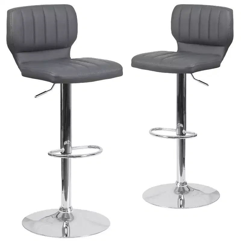 Merrick Lane Set of Two Swivel Bar Stools with Vertical Stitched Back and Adjustable Chrome Base with Footrest