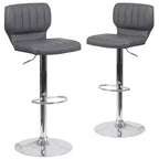 Merrick Lane Set of Two Swivel Bar Stools with Vertical Stitched Back and Adjustable Chrome Base with Footrest