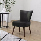Merrick Lane Santino Black Faux Leather Mid-Back Retro Accent Side Chair with Flared Wooden Legs