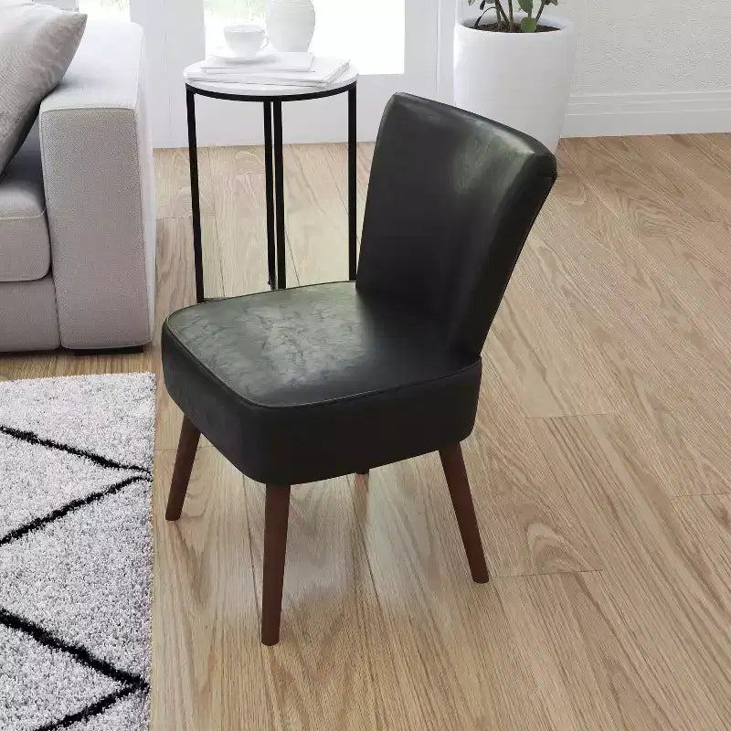 Merrick Lane Santino Black Faux Leather Mid-Back Retro Accent Side Chair with Flared Wooden Legs