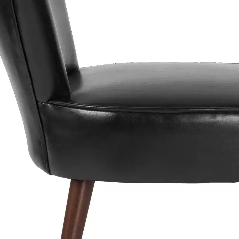 Merrick Lane Santino Black Faux Leather Mid-Back Retro Accent Side Chair with Flared Wooden Legs