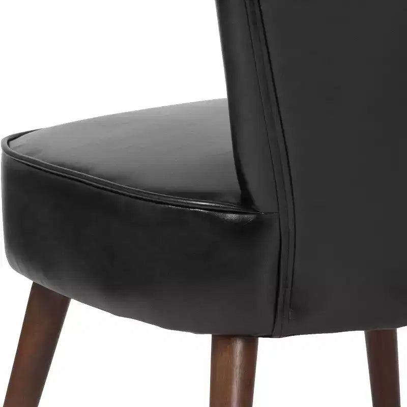 Merrick Lane Santino Black Faux Leather Mid-Back Retro Accent Side Chair with Flared Wooden Legs