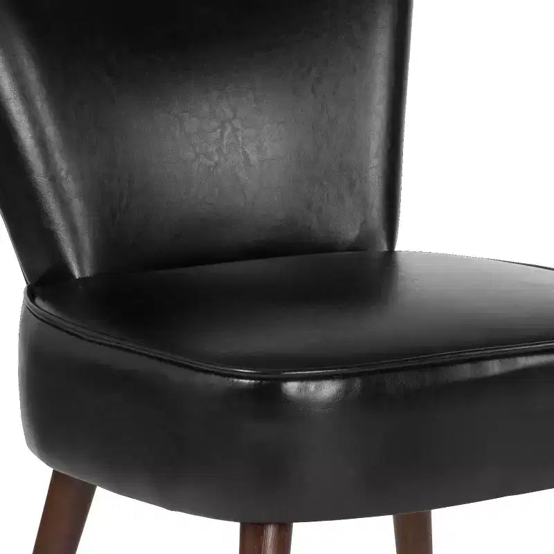 Merrick Lane Santino Black Faux Leather Mid-Back Retro Accent Side Chair with Flared Wooden Legs