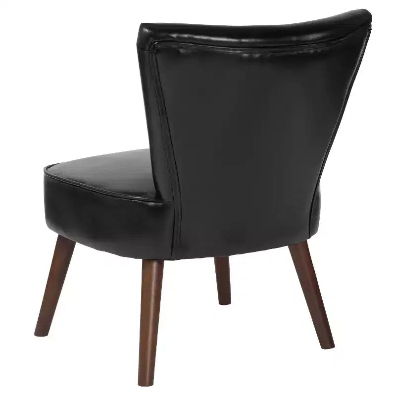 Merrick Lane Santino Black Faux Leather Mid-Back Retro Accent Side Chair with Flared Wooden Legs