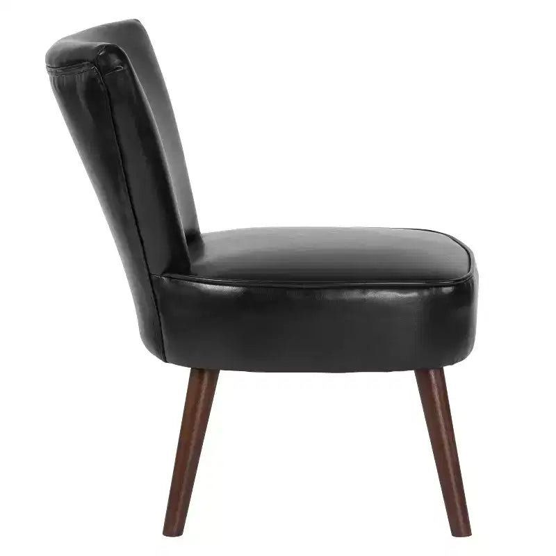 Merrick Lane Santino Black Faux Leather Mid-Back Retro Accent Side Chair with Flared Wooden Legs