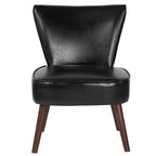 Merrick Lane Santino Black Faux Leather Mid-Back Retro Accent Side Chair with Flared Wooden Legs